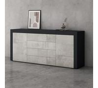 doporro Buffet Commode 167cm Meuble de Rangement Placard avec 2 Portes | Placard Salon Salle à Manger, Gris Noir Mat + Béton, Schrank03