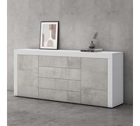 doporro Buffet Commode 167cm Meuble de Rangement Placard avec 2 Portes | Placard Salon Salle à Manger, Blanc Mat + Béton, Schrank03