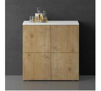 doporro Buffet Commode 76 cm Meuble de Rangement Blanc Mat et Chêne Clair Placard Salon Salle à Manger 4 Portes Schrank04