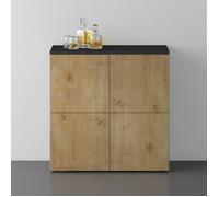 doporro Buffet Commode 76cm Meuble de Rangement Gris Noir Mat et Chêne Clair Placard Salon Salle à Manger 4 Portes Schrank04