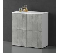 doporro Buffet Commode 76cm Meuble de Rangement Blanc Mat et Béton Placard Salon Salle à Manger 4 Portes Schrank04