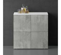 doporro Buffet Commode 76cm Meuble de Rangement Blanc Mat et Béton Placard Salon Salle à Manger 4 Portes Schrank04