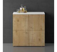 doporro Buffet Commode 76cm Meuble de Rangement Blanc Mat et Chêne Clair Placard Salon Salle à Manger 4 Portes Schrank04