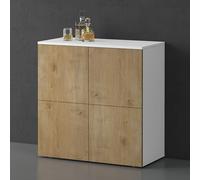 doporro Buffet Commode 76cm Meuble de Rangement Blanc Mat et Chêne Grège Placard Salon Salle à Manger 4 Portes Schrank04
