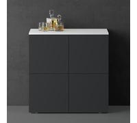 doporro Buffet Commode 76cm Meuble de Rangement Blanc Mat et Gris Noir Mat Placard Salon Salle à Manger 4 Portes Schrank04