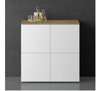 doporro Buffet Commode 76cm Meuble de Rangement Chêne Clair et Blanc Mat Placard Salon Salle à Manger 4 Portes Schrank04