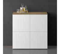 doporro Buffet Commode 76cm Meuble de Rangement Chêne Clair et Blanc Mat Placard Salon Salle à Manger 4 Portes Schrank04