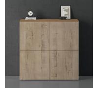 doporro Buffet Commode 76cm Meuble de Rangement Chêne Clair et Chêne Grège Placard Salon Salle à Manger 4 Portes Schrank04