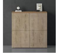 doporro Buffet Commode 76cm Meuble de Rangement Chêne Clair et Chêne Grège Placard Salon Salle à Manger 4 Portes Schrank04
