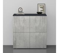 doporro Buffet Commode 76cm Meuble de Rangement Gris Noir Mat et Béton Placard Salon Salle à Manger 4 Portes Schrank04