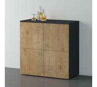 doporro Buffet Commode 76cm Meuble de Rangement Gris Noir Mat et Chêne Clair Placard Salon Salle à Manger 4 Portes Schrank04