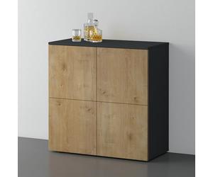 doporro Buffet Commode 76cm Meuble de Rangement Gris Noir Mat et Chêne Clair Placard Salon Salle à Manger 4 Portes Schrank04