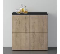 doporro Buffet Commode 76cm Meuble de Rangement Gris Noir Mat et Chêne Grège Placard Salon Salle à Manger 4 Portes Schrank04