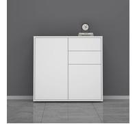 doporro Buffet Commode 80 cm Meuble de Rangement Blanc Mat Placard Salon Salle à Manger 2 Portes et 2 tiroirs Schrank05