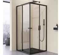 doporro Cabine de Douche en Angle 80x120cm Portes Coulissantes | Paroi de Douche Hauteur de 190cm, Verre de Sécurité Transparent, Profilé Noir, Montage Réversible, Ravenna16K-Plus