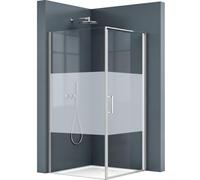 doporro Cabine de Douche en Angle 90x90x195cm Porte Pivotante | Paroi de Douche, Verre Transparant avec Bande Opaque de 8mm, Montage Réversible, Ravenna36MS-Plus