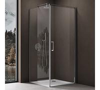 doporro Cabine de Douche en Angle Montage réversible 90x100x195 Paroi de Douche Design Ravenna36K-Plus Porte Pivotante Autolevante en Verre Transparant de 8mm