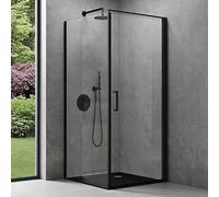 doporro Cabine de Douche en Angle Montage réversible Noir 100x100x195 Paroi de Douche Design Ravenna36K-Plus Porte Pivotante Autolevante en Verre Transparant de 8mm
