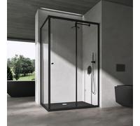doporro Cabine de Douche en Angle Montage Réversible Porte Coulissante Profilés Noir Verre de Sécurité Transparent 6mm 90x120x190 cm Ravenna16L K