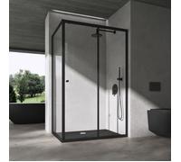 doporro Cabine de Douche en Angle Montage Réversible Porte Coulissante Profilés Noir Verre de Sécurité Transparent 6mm 90x120x190 cm Ravenna16L K