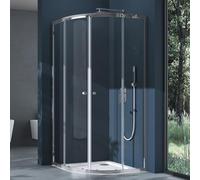 doporro Cabine de Douche Montage Réversible avec Bac à Douche Blanc Portes Coulissantes Pare-Douche en Quart de Cercle 100x100x190 cm Verre Transparent Ravenna32K