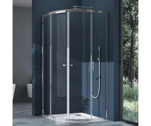 doporro Cabine de Douche Montage Réversible avec Bac à Douche Blanc Portes Coulissantes Pare-Douche en Quart de Cercle 90x90x190 cm Verre Transparent Ravenna32K