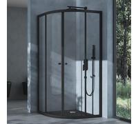 doporro Cabine de Douche Montage Réversible Noir avec Portes Coulissantes Pare-Douche en Quart de Cercle 90x90x190 cm Verre Transparent Ravenna32K