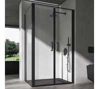 doporro Cabine de Douche Montage Réversible Rectangulaire 90x90x195 cm Paroi de Douche Noir Porte Pivotante en Verre Transparent de 8mm Ravenna66K
