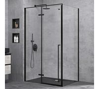doporro Cabine de Douche Montage Réversible Transparent Noir 80x100x195cm avec Porte Pivotante Paroi de Douche avec Receveur de Douche Verre de Sécurité Nano Ravenna64
