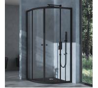 doporro Cabine de Douche Noir avec Bac à Douche Blanc Porte Coulissante en Quart de Cercle 80x80x190 cm Verre ESG Ravenna32K