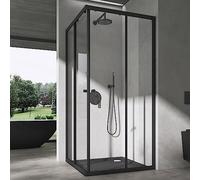 doporro Cabine de Douche Noir en Angle Transparent 80x80cm Paroi de Douche Hauteur de 190cm Portes Coulissantes Montage Réversible Ravenna16K-Plus