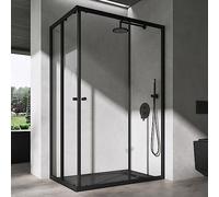 doporro Cabine de Douche Noir en Angle Transparent 90x120cm Paroi de Douche Hauteur de 190cm Portes Coulissantes Montage Réversible Receveur de Douche Inclus Ravenna16K-Plus