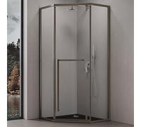 doporro Cabine de Douche Pentagonale 80x80x200cm Paroi de Douche | Verre de Sécurité Transparent, Profilé Noir, Montage Réversible, Traitement NANO Anti-calcaire, avec Receveur, Ravenna68K
