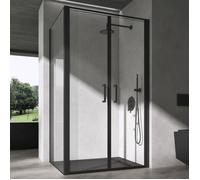 doporro Cabine de Douche Rectangulaire 80x100 cm Noir Porte Pivotante Verre Transparent de 8mm Ravenna66K
