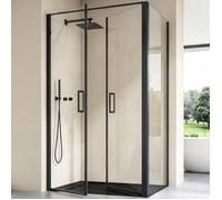 doporro Cabine de Douche Rectangulaire 80x120 cm Noir Porte Pivotante Verre Transparent de 8mm Ravenna66K