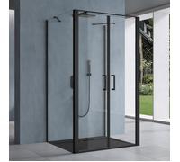 doporro Cabine de Douche Rectangulaire 80x90x195cm Noir Ravenna66UK Forme U Verre Transparent de 8mm Traitement Anti-calaire