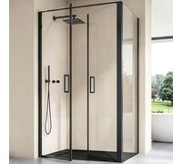 doporro Cabine de Douche Rectangulaire 90x100x195cm Porte Pivotante | Paroi de Douche, Verre Transparent 8mm, Profilé Noir, Montage Réversible, Ravenna66K