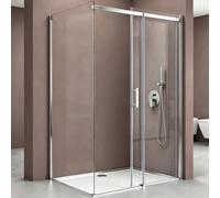 doporro Cabine de Douche Rectangulaire en Angle 80x100cm Porte Coulissante | Paroi de Douche Hauteur de 195cm, Verre Transparent, Montage Réversible, avec Receveur, Ravenna18K