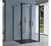 doporro Cabine de Douche Rectangulaire en Forme U 100x140x195cm | Paroi de Douche, Verre Transparent 8mm, Profilé Noir, Traitement NANO Anti-calcaire, avec Receveur, Ravenna66UK