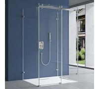 doporro Cabine de Douche Rectangulaire pour Un Seul Mur 80x140x80cm Paroi de Douche en Forme U Verre Transparent de 8mm avec Receveur de Douche Ravenna17-2UK