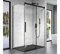 doporro Cabine de Douche Transparent Noir 90x120x195cm Paroi de Douche Montage Réversible avec Porte Coulissante avec Amortisseur et Receveur de Douche Ravenna12K-Plus