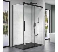 doporro Cabine de Douche Transparent Noir 90x140x195cm Paroi de Douche Montage Réversible avec Porte Coulissante avec Amortisseur Ravenna12K-Plus