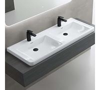 doporro Double Lavabo à Encastrer Blanc Vasque en Solid Surface Lave Mains Rectangulaire de Qualité pour Salle de Bain 120x48x14,5cm Colossum08