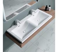 doporro Double Lavabo à Encastrer Vasque Lave Mains Blanc 120x48x12cm
