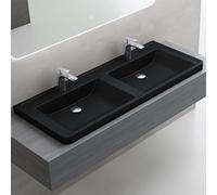 doporro Double Lavabo à Encastrer Vasque Lave Mains Noir Mat 120x48x14,5cm