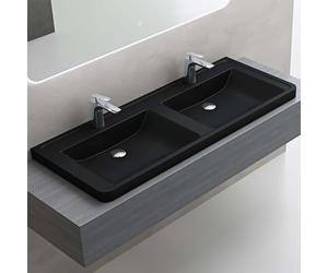 doporro Double Lavabo à Encastrer Vasque Lave Mains Noir Mat 120x48x14,5cm