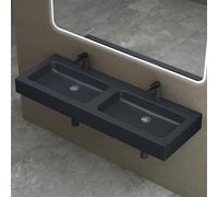 doporro Double Lavabo à Poser Gris Noir Mat 140cm Vasque pour 2 Lave Mains pour Salle de Bains 140x48x13 Colossum830