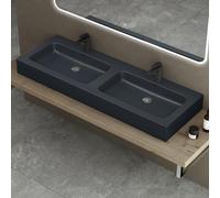 doporro Double Lavabo à Poser Gris Noir Mat 140cm Vasque pour 2 Lave Mains pour Salle de Bains 140x48x13 Colossum830