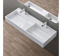 doporro Double Lavabo Double Vasque à Poser Lave Mains Blanc 120x48x13cm