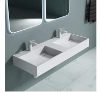 doporro Double lavabo suspendu blanc 160cm double vasque à poser lave mains rectangulaire de qualité pour salle de bain Colossum12